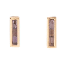 Load image into Gallery viewer, Short Linear Amethyst and Bronze Stud
