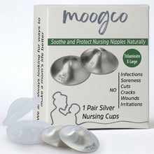 Load image into Gallery viewer, MOOGCO Silver Nursing Cups 925k Silver - For pain - free breastfeeding Heal sore cracked nipples Protect against sore breasts and nipple irritation