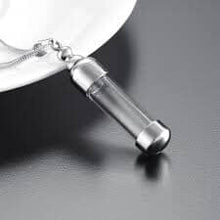 Load image into Gallery viewer, Silver and Glass Cylinder Tube Cremation Necklace