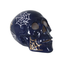 Load image into Gallery viewer, "Mr. Bones and Charlotte" Skull Decor with 22K Gold Accents- Navy Blue