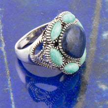 Load image into Gallery viewer, Soledad Blue Denim Lapis &amp; Amazonite Sterling Silver Ring