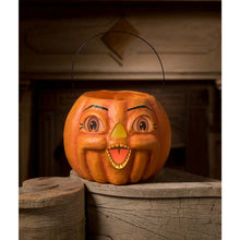 Load image into Gallery viewer, Spunky Pumpkin Bucket Paper Mache by Bethany Lowe Designs