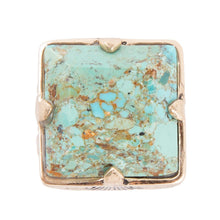 Load image into Gallery viewer, Square Statement Blue Turquoise Golden Ring