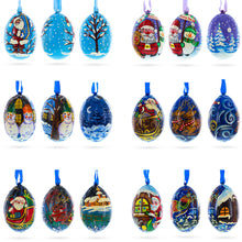 Load image into Gallery viewer, Santa, Snowman and Reindeer Delivering Gifts Wooden Christmas Ornaments 3 Inches