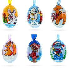 Load image into Gallery viewer, Set of 6 Bunny, Reindeer, Dog and White Bear Wooden Christmas Ornaments 3 Inches
