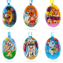 Load image into Gallery viewer, Set of 6- Dog, Cat, Bear, Squirrel Wooden Christmas Ornaments 3 Inches