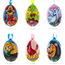 Load image into Gallery viewer, Set of 6- Dog, Birds, Hedgehog, Doves Wooden Christmas Ornaments 3 Inches