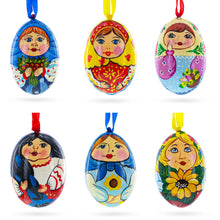 Load image into Gallery viewer, 6 Ukrainian and  Doll Wooden Christmas Ornaments 3 Inches