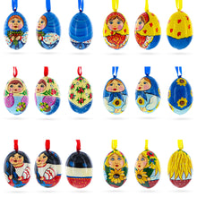 Load image into Gallery viewer, 6 Ukrainian and  Doll Wooden Christmas Ornaments 3 Inches