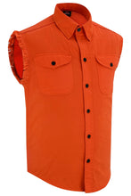 Load image into Gallery viewer, Men's Orange Lightweight Sleeveless Denim Shirt