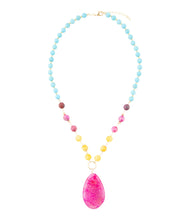 Load image into Gallery viewer, St. Augustine Pink Agate Golden Pendant Necklace