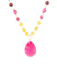 Load image into Gallery viewer, St. Augustine Pink Agate Golden Pendant Necklace