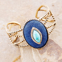Load image into Gallery viewer, Stacked Blue Turquoise and Denim Golden Cuff Bracelet