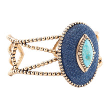 Load image into Gallery viewer, Stacked Blue Turquoise and Denim Golden Cuff Bracelet