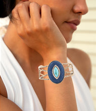 Load image into Gallery viewer, Stacked Blue Turquoise and Denim Golden Cuff Bracelet