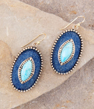 Load image into Gallery viewer, Stacked Blue Turquoise and Denim Golden Drop Earrings