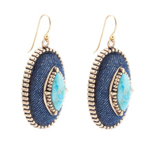 Load image into Gallery viewer, Stacked Blue Turquoise and Denim Golden Drop Earrings