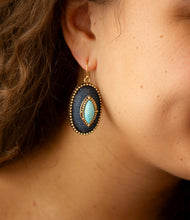 Load image into Gallery viewer, Stacked Blue Turquoise and Denim Golden Drop Earrings