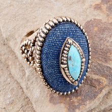 Load image into Gallery viewer, Stacked Blue Turquoise and Denim Golden Statement Ring