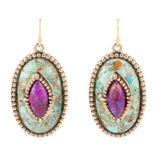 Load image into Gallery viewer, Stacked Stone Blue and Purple Turquoise Golden Drop Earrings