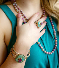 Load image into Gallery viewer, Stacked Stone Blue and Purple Turquoise Golden Ring