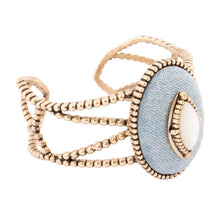 Load image into Gallery viewer, Blue Denim Dreams White Mother of Pearl Golden Cuff Bracelet