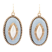 Load image into Gallery viewer, Blue Denim Dreams White Mother of Pearl Golden Drop Earrings
