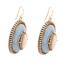 Load image into Gallery viewer, Blue Denim Dreams White Mother of Pearl Golden Drop Earrings