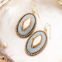 Load image into Gallery viewer, Blue Denim Dreams White Mother of Pearl Golden Drop Earrings