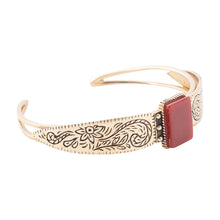 Load image into Gallery viewer, Stamped Orange Carnelian Golden Cuff Bracelet