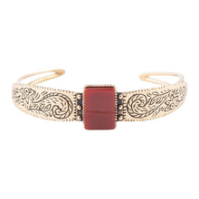 Load image into Gallery viewer, Stamped Orange Carnelian Golden Cuff Bracelet