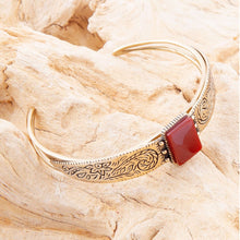 Load image into Gallery viewer, Stamped Orange Carnelian Golden Cuff Bracelet