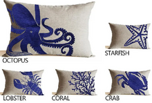 Load image into Gallery viewer, Decorative Linen Throw Pillow Cover With Coral Embroidered On It
