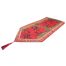 Load image into Gallery viewer, Poinsettia Flowers Christmas Tablecloth Holiday Runner 75 Inches