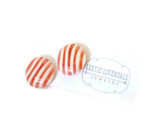 Load image into Gallery viewer, Pink &amp; Cream Pin Stripe Lucite Disc Stud Earrings