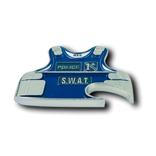 Load image into Gallery viewer, F-006 Police Officer SWAT Thin Blue Line Body Armor Back the Blue Bottle Opener Challenge Coin 1*