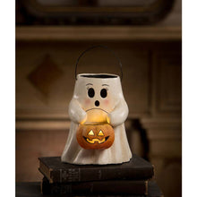 Load image into Gallery viewer, Sweet Boo With Pumpkin Bucket Paper Mache by Bethany Lowe Designs