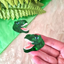 Load image into Gallery viewer, T Rex Dinosaur Brooch Set by Cherryloco Jewellery