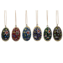Load image into Gallery viewer, Set of 6 Flowers Wooden Egg Shape Christmas Ornaments 1.5 Inches