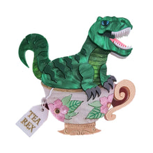 Load image into Gallery viewer, Tea Rex Dinosaur Teacup Brooch by Cherryloco Jewellery