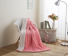 Load image into Gallery viewer, DaDa Bedding Luxury Blossom Pink Rose Buds Pink Sherpa Backside Faux Fur Throw Blanket (BL-171752)