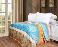 Load image into Gallery viewer, DaDa Bedding Papaya Beach Orange &amp; Blue Reversible Soft Fleece Flannel Throw Blanket (XY9841)