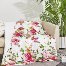 Load image into Gallery viewer, DaDa Bedding Romantic Roses Floral Throw Blanket - Lovely Spring Pink &amp; White Scalloped Colorful Lightweight Breathable - Bright Vibrant Quilted Throw Blanket - 50 x 60