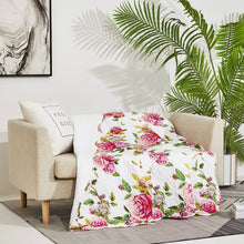 Load image into Gallery viewer, DaDa Bedding Romantic Roses Floral Throw Blanket - Lovely Spring Pink &amp; White Scalloped Colorful Lightweight Breathable - Bright Vibrant Quilted Throw Blanket - 50 x 60