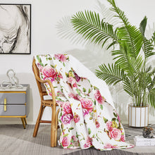 Load image into Gallery viewer, DaDa Bedding Romantic Roses Floral Throw Blanket - Lovely Spring Pink &amp; White Scalloped Colorful Lightweight Breathable - Bright Vibrant Quilted Throw Blanket - 50 x 60
