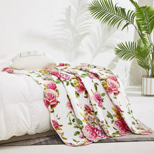 Load image into Gallery viewer, DaDa Bedding Romantic Roses Floral Throw Blanket - Lovely Spring Pink &amp; White Scalloped Colorful Lightweight Breathable - Bright Vibrant Quilted Throw Blanket - 50 x 60