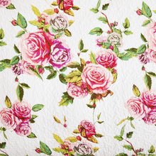 Load image into Gallery viewer, DaDa Bedding Romantic Roses Floral Throw Blanket - Lovely Spring Pink &amp; White Scalloped Colorful Lightweight Breathable - Bright Vibrant Quilted Throw Blanket - 50 x 60