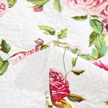 Load image into Gallery viewer, DaDa Bedding Romantic Roses Floral Throw Blanket - Lovely Spring Pink &amp; White Scalloped Colorful Lightweight Breathable - Bright Vibrant Quilted Throw Blanket - 50 x 60