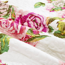 Load image into Gallery viewer, DaDa Bedding Romantic Roses Floral Throw Blanket - Lovely Spring Pink &amp; White Scalloped Colorful Lightweight Breathable - Bright Vibrant Quilted Throw Blanket - 50 x 60