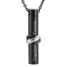 Load image into Gallery viewer, Cylinder Cremation Urn Necklace With Infinity Band Engraved "Together Forever In Loving Memory"